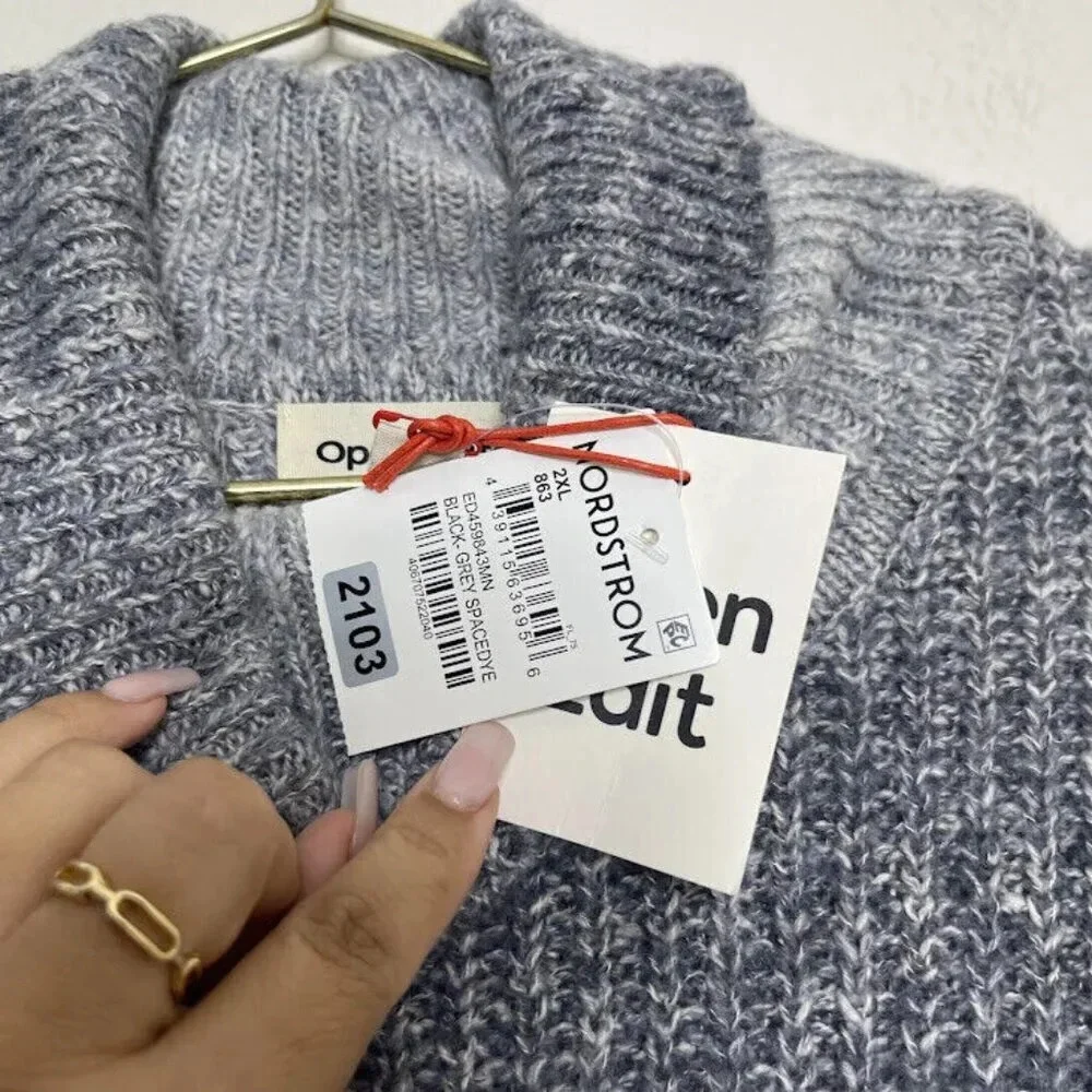 Open Edit Sweater Mens Size XXL Turtleneck Ombre Grey Spacedye Knit Pullover